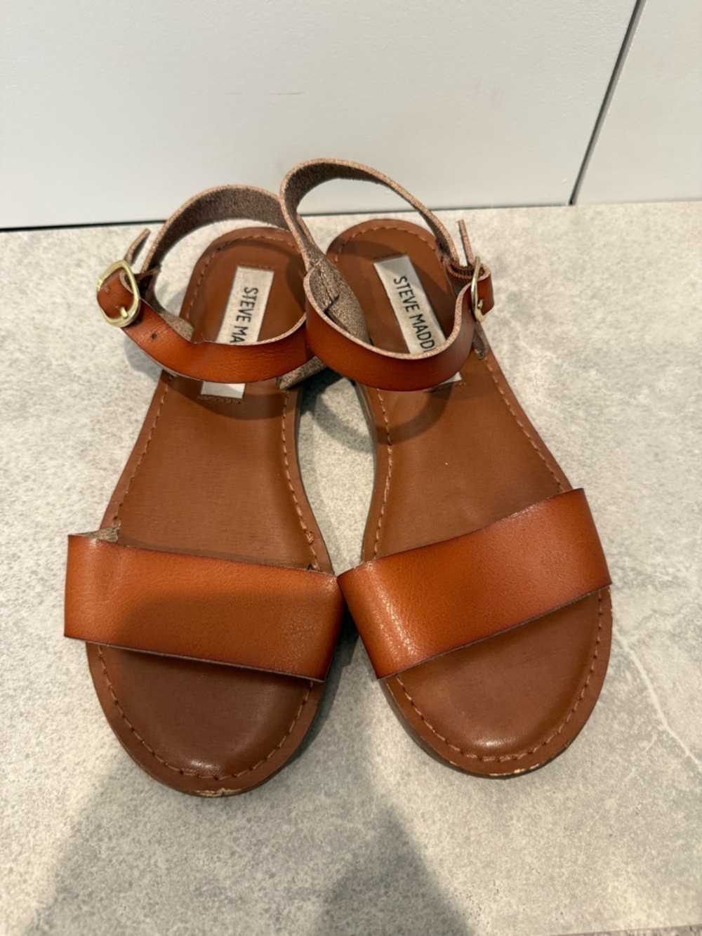 Steve Madden Tan Leather Open-Toe Ankle Strap Sandals